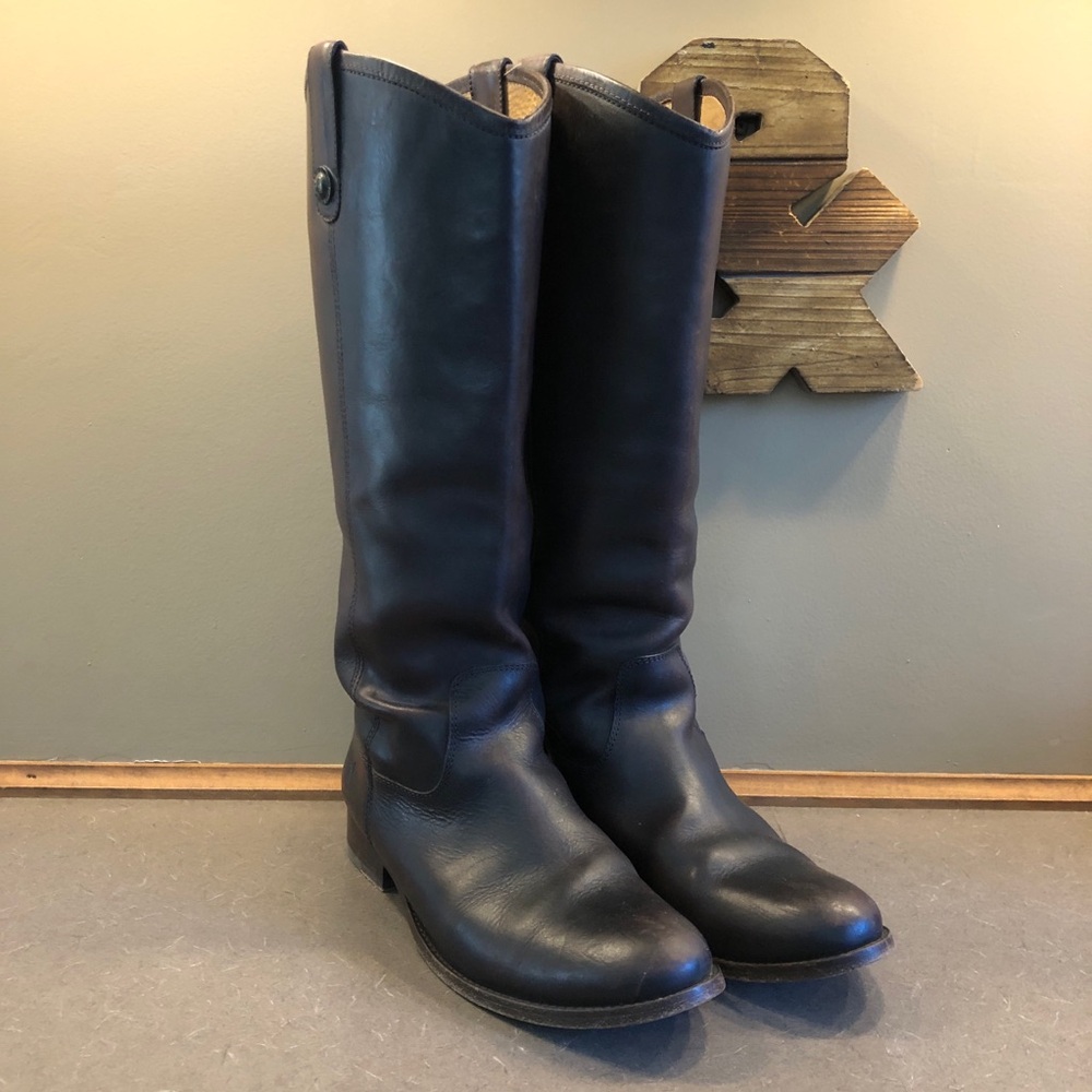 Frye Melissa double sole button lug tall boot - leather brown 10B